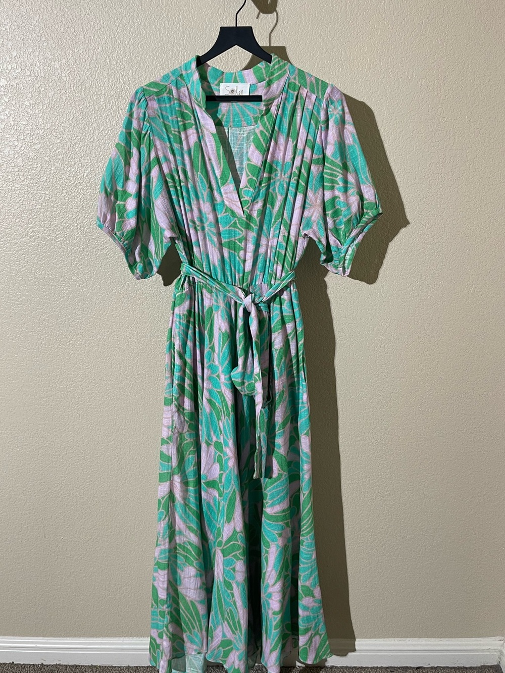 Soler London Green Floral Wrap Maxi Dress with Tie Waist